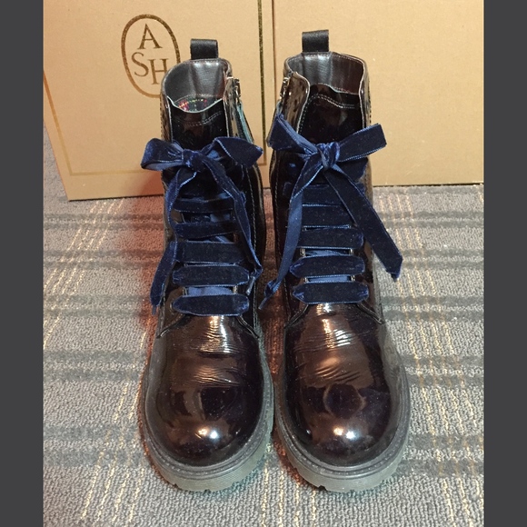 black patent leather lace up ankle boots